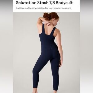 Athleta Navy Salutation Stash Bodysuit